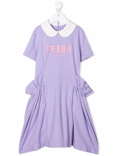 Fendi Logo-print Ruffle-detail Dress In Viola