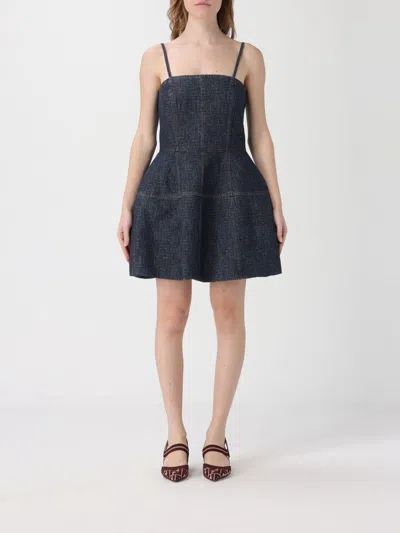 Fendi Ff Motif Denim Mini Dress In Blue