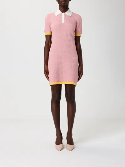 Fendi Women Cotton And Silk Blend Short Dress With All-over Ff Motif In Pink
