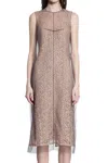 Fendi Women Beige Sleeveless Crewneck Dress With Floral Embroidery In Lace Woman In Brown
