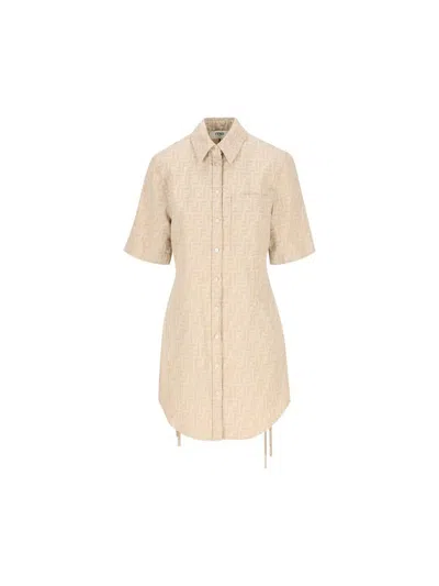 Fendi Ff Chambray Dress Clothing In Neutral