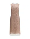 Fendi Women Beige Sleeveless Crewneck Dress With Floral Embroidery In Lace Woman In Brown