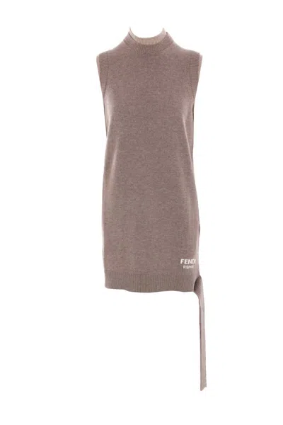 Fendi Sleeveless Dress In Beige