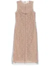 Fendi Women Beige Sleeveless Crewneck Dress With Floral Embroidery In Lace Woman In Neutral