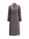 Fendi Silk Chess Ff Long Sleeve Midi Dress Dresses Brown In Brown