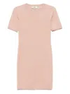Fendi Cotton Short Sleeve Dress With Textured Pattern In Neutral