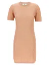 Fendi Cotton Short Sleeve Dress With Textured Pattern In Neutral