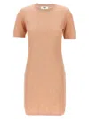 Fendi Cotton Short Sleeve Dress With Textured Pattern In Neutral