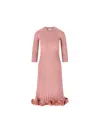 Fendi Stretch Wool Blend Dress With Ruffled Hem In Pink