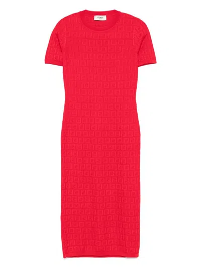FENDI FENDI FF COTTON BLEND MIDI DRESS