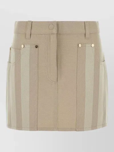Fendi Drill Mini Skirt Striped Belt Loops Pockets In Brown
