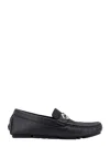 Fendi Round Toe Textured Leather Loafers In Black
