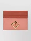 Fendi Pink And Sienna Brown Flat Leather Card Holder In Brown