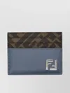 Fendi Dual Tone Leather And Canvas Cardholder In Blue