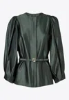 Fendi Duchess Satin Belted Blouse In Green