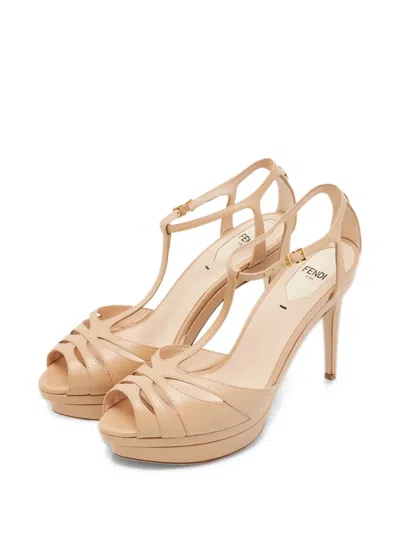 Pre-owned Fendi Duo T-strap Platform Sandals In Neutrals