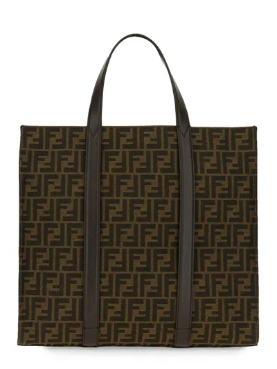 Fendi Durable And Stylish Mixed-material Bag In Brown