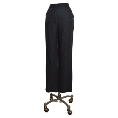 Pre-owned Fendi Early 2000s  Zucca Pattern Black Linen Jacquard Ff Trousers - Pants