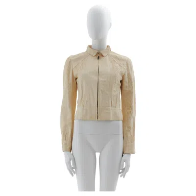 Pre-owned Fendi Early 2000s Off White Snakeskin Cropped Jacket