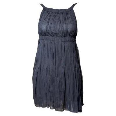 Pre-owned Fendi Early 2000s Pleated Silk Mini Dress In Black