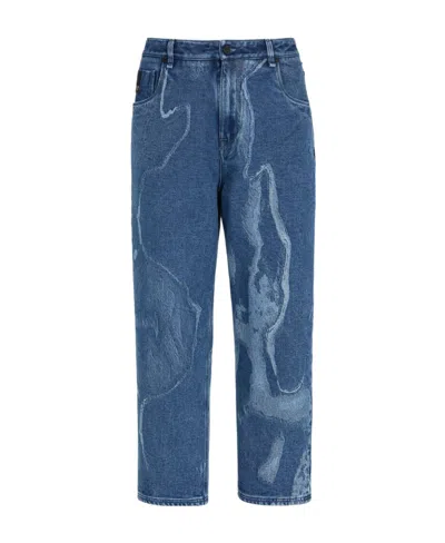 Fendi Earth-print Cropped Jeans In Blue
