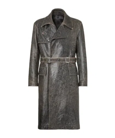 Fendi Ebony Black Crackled Leather Trench Coat
