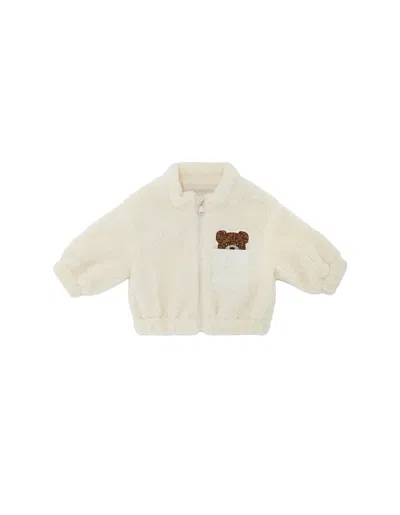 Fendi Babies' Ecru Fleece Jacket With Teddy Bear In White