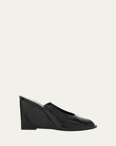 FENDI EEL LEATHER PEEP-TOE MULES