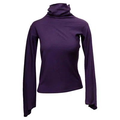 Pre-owned Fendi Eggplant  Cashmere & Silk Turtleneck Top Size It 40 In Black