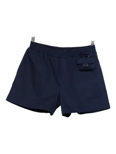 Fendi Kids' Elastic-waist Pouch-detail Shorts In Blue