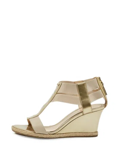 Pre-owned Fendi Elastic Wedge Sandals In Gold