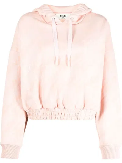 Fendi Elasticated Cotton Hoodie In Pink