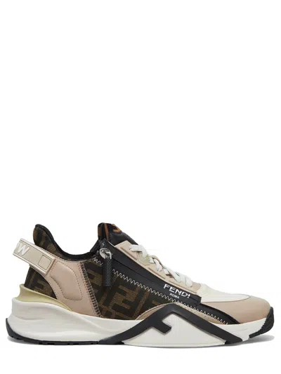 Fendi Elasticated Laces Sneakers With Side Zip And Corrugated Soles In Multi