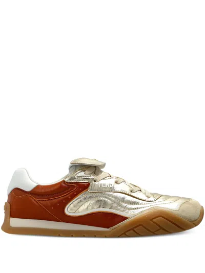 Fendi Elegant Beige Sneaker With Rubber Logo In Gold