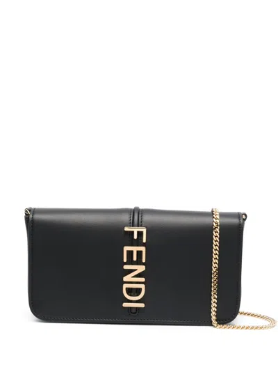 Fendi Elegant Black Chain Shoulder Bag For Women In Metallic