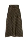 Fendi Women Embroidered Silk Skirt In Brown