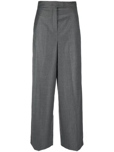Fendi Elegant High-waisted Gray Wool Pants For Women In Grey