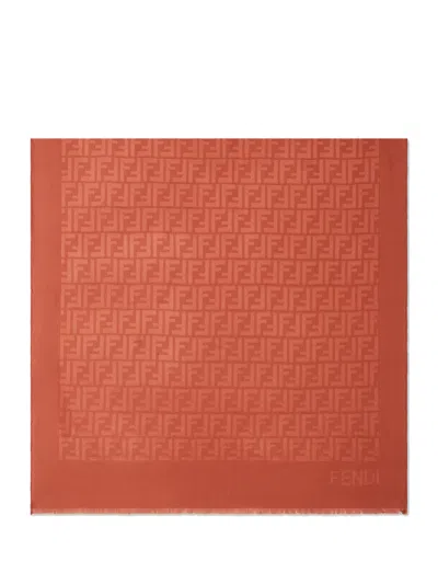 Fendi Elegant Silk Scarf 200 Cm X 65 Cm With All-over Jacquard Motif In Brown