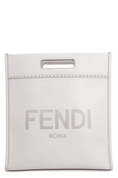 FENDI ELEVATE YOUR STYLE WITH THE GREY FENDI LEATHER TOTE FOR MEN