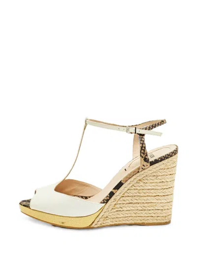 Pre-owned Fendi Elodie Wedge Sandals In Neutral