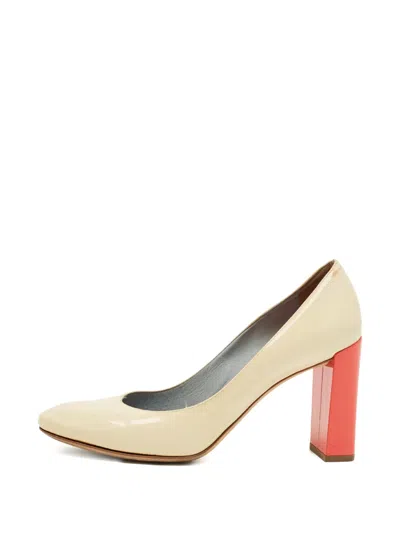 Pre-owned Fendi Eloise Leather Block-heel Pumps In Neutral