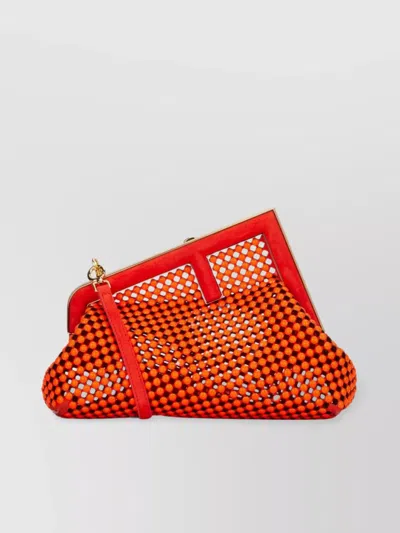 Fendi Embellished Chain Strap Shoulder Bag In Red