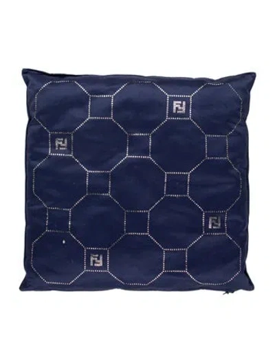 Pre-owned Fendi Embellished Cotton Throw Pillow In Blue
