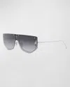 Fendi Embellished F Metal Shield Sunglasses In Shiny Palladium Gradient Smoke