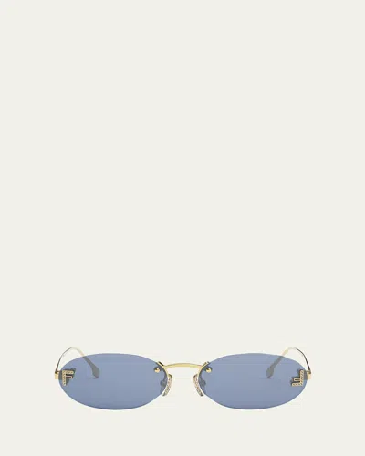 Fendi Embellished Ff Oval Metal Sunglasses In Yellow