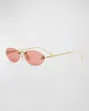 FENDI EMBELLISHED FF OVAL METAL SUNGLASSES