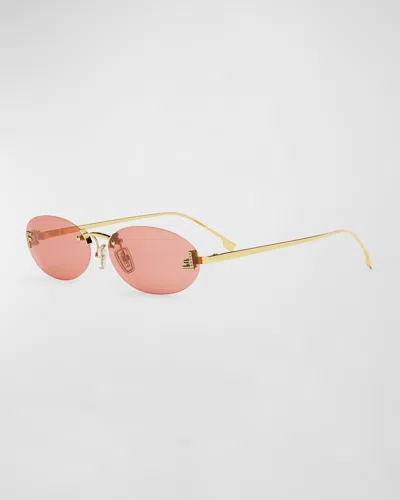 FENDI EMBELLISHED FF OVAL METAL SUNGLASSES
