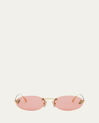 FENDI EMBELLISHED FF OVAL METAL SUNGLASSES