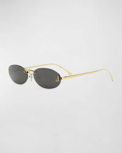 FENDI EMBELLISHED FF OVAL METAL SUNGLASSES