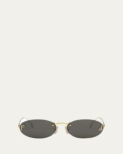 FENDI EMBELLISHED FF OVAL METAL SUNGLASSES